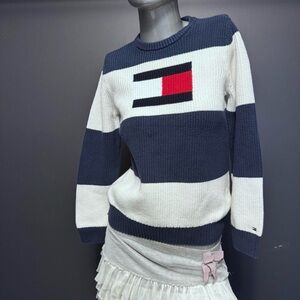 Tommy Hilfiger Vintage Y2K Knitted Navy Blue / White Striped Sweater